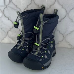Keen Kids Navy and Gray Winter Boots with Lime Accents